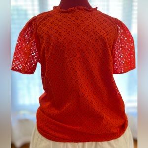 J.Crew red-orange, lined, eyelet blouse. XS.